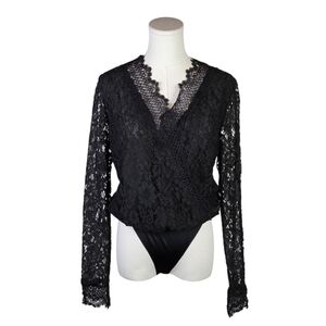 Strut & Bolt Black Lace Long Sleeve Bodysuit Small NWT Festival Sexy